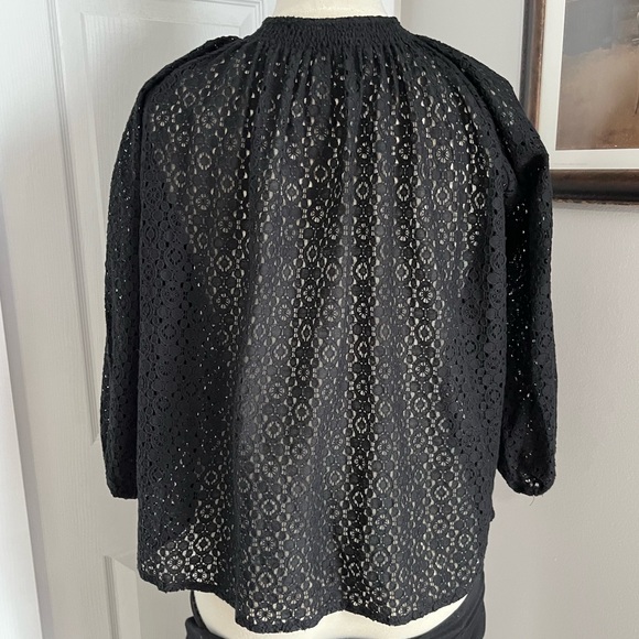 BLACK EYELET BUTTON DOWN BLOUSE BY TUCKER - Picture 2 of 11